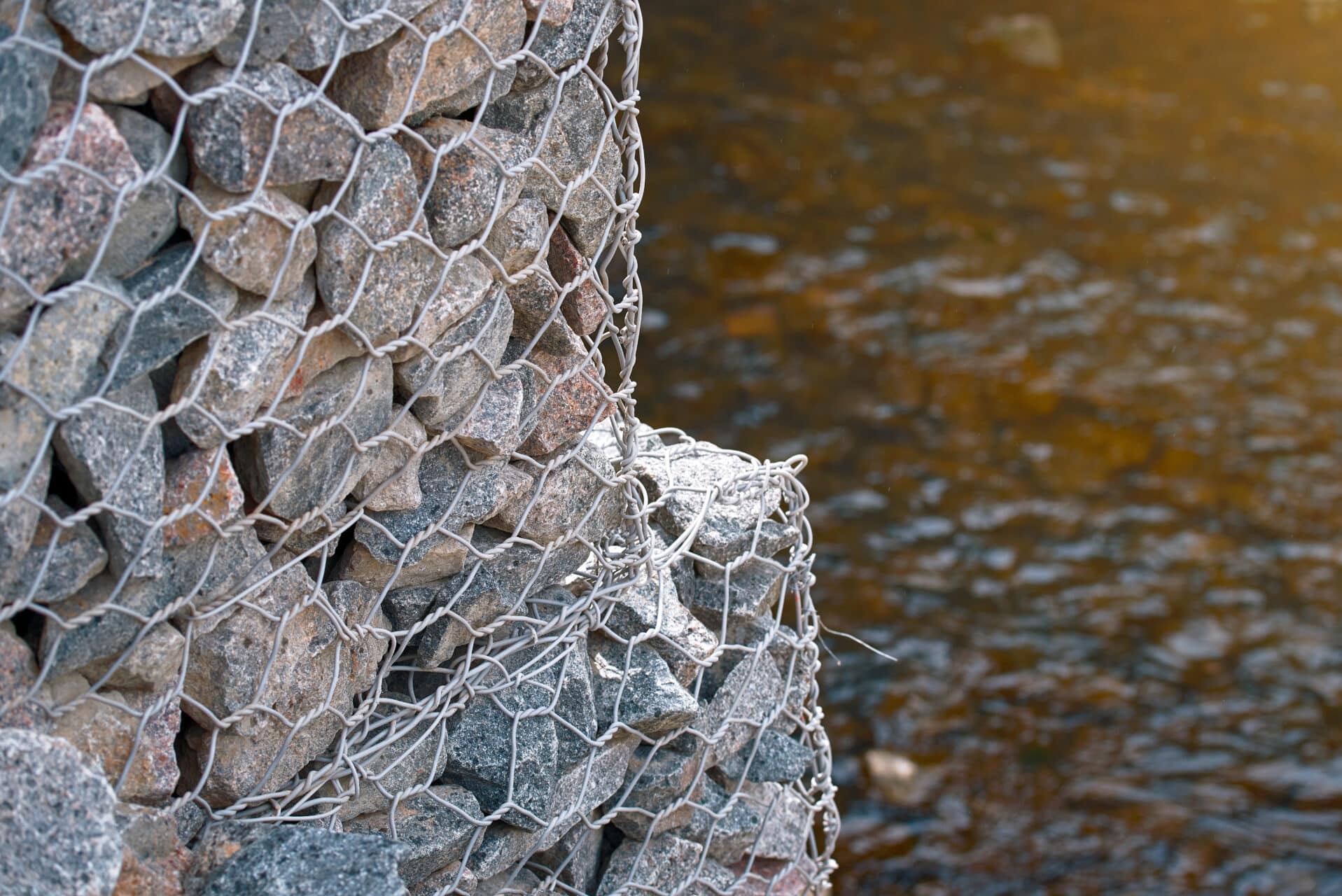Gabion cage on waterfront property